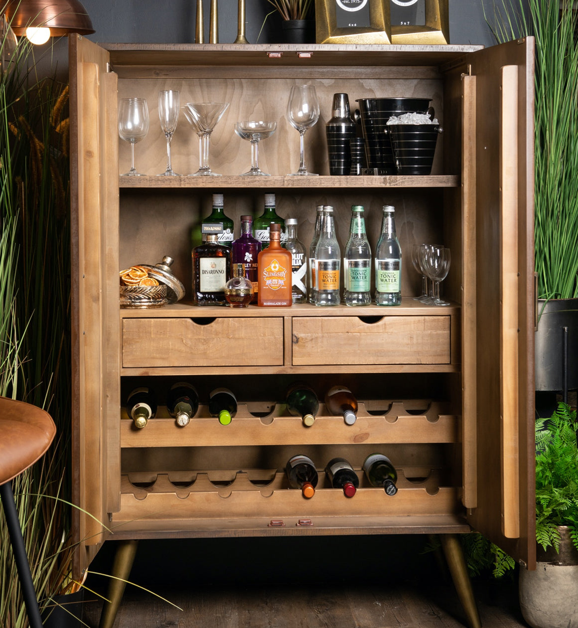 Wood and Gold Two Door Drinks Cabinet