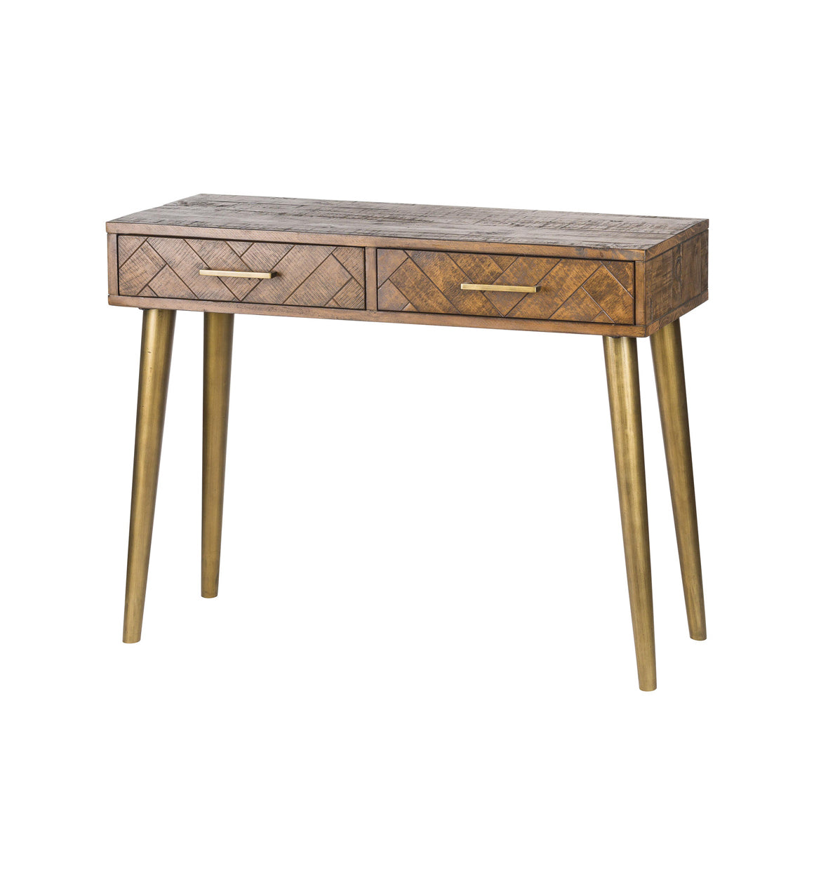 Wood and Gold Two Drawer Console Table
